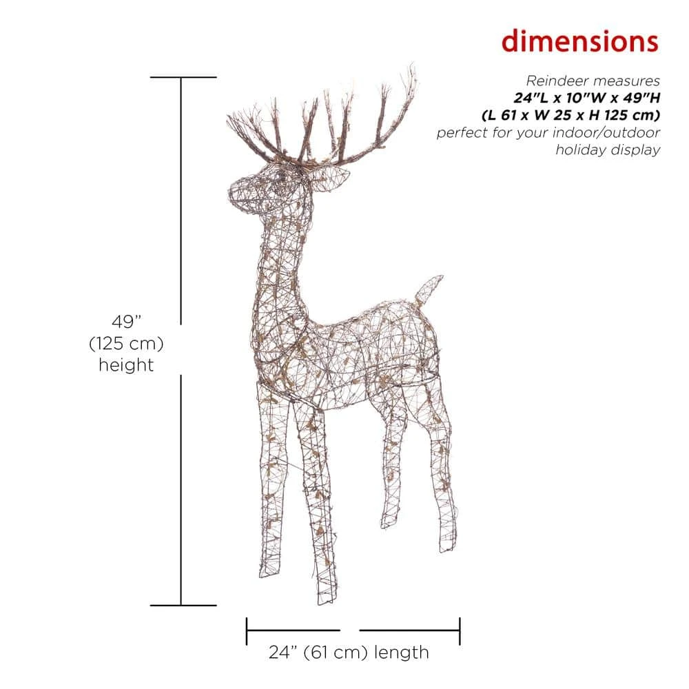 Alpine 49 In. Standing Rattan Reindeer Decoration With White Halogen Lights 3 Alpine 49 In. Standing Rattan Reindeer Decoration With White Halogen Lights - Image 3