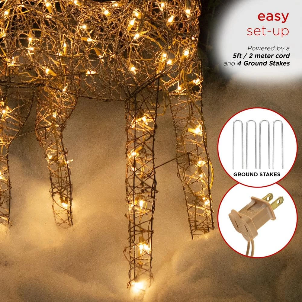 Alpine 49 In. Standing Rattan Reindeer Decoration With White Halogen Lights 6 Alpine 49 In. Standing Rattan Reindeer Decoration With White Halogen Lights - Image 6