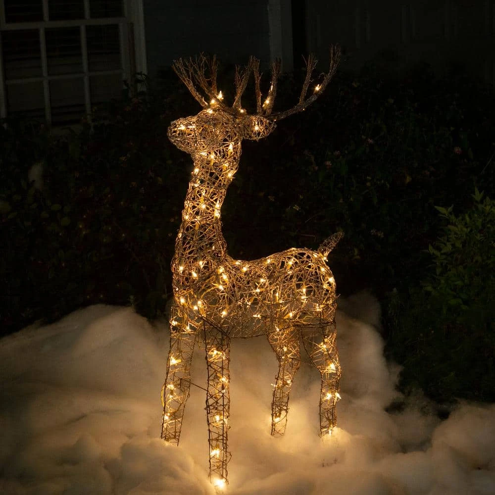 Alpine 49 In. Standing Rattan Reindeer Decoration With White Halogen Lights 2 Alpine 49 In. Standing Rattan Reindeer Decoration With White Halogen Lights - Image 2