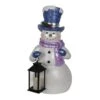 Lavender Winter Snowman Holding Lantern Statue W/Flash LED-LG Christmas Decor