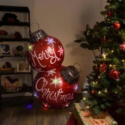 Merry Christmas Ornaments With Color Changing LED Lights-XL -The Home Depot Shop alpine corporation christmas yard decorations zty104cc xl 31 1000