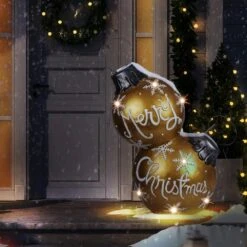 Indoor/Outdoor Merry Christmas Stacked Ornament Statue W/Flashing LEDs, Gold -The Home Depot Shop alpine corporation christmas yard decorations zty138xl 31 1000