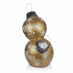 Indoor/Outdoor Merry Christmas Stacked Ornament Statue W/Flashing LEDs, Gold