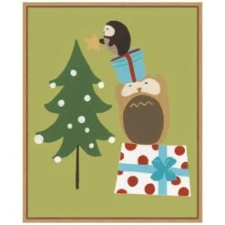 19.62 In. H X 16 In. W Canvas Happy Owlidays VI Owl And Christmas Tree Christmas Holiday Framed Box Wall Art