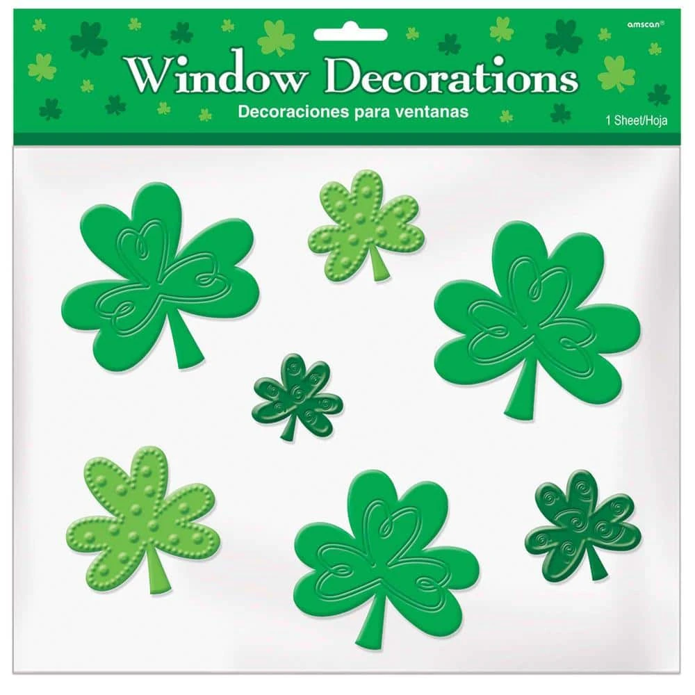 AMSCAN St. Patrick's Day Green Shamrock Gel Clings (4-Pack) 1 AMSCAN St. Patrick's Day Green Shamrock Gel Clings (4-Pack)