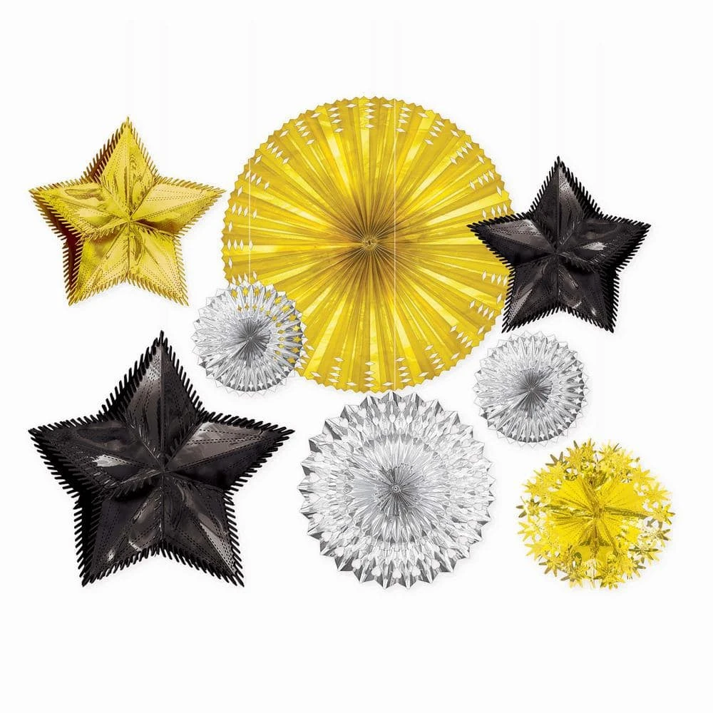 AMSCAN New Year's Black, Silver And Gold Foil Starburst Decorating Kit (8-Count) 1 AMSCAN New Year's Black, Silver And Gold Foil Starburst Decorating Kit (8-Count)