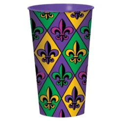 AMSCAN Fleur De Lis 4 In. X 7 In. Plastic Mardi Gras 32 Oz. Cups (7-Pack)
