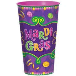 AMSCAN 4 In. X 7 In. Plastic Mardi Gras 32 Oz. Cups (7-Pack)