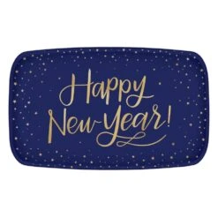 AMSCAN 18 In. X 11 In. Rectangular Blue New Year's Midnight Eve Plastic Coupe Platter (3-Pack)