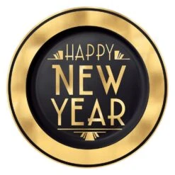 AMSCAN 7.5 In. Gold New Year's Premium Plastic Plates