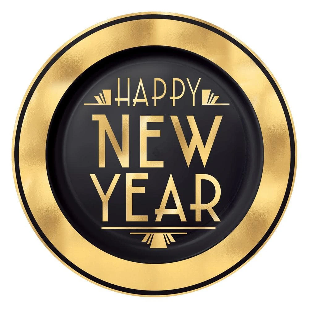 AMSCAN 7.5 In. Gold New Year's Premium Plastic Plates 1 AMSCAN 7.5 In. Gold New Year's Premium Plastic Plates