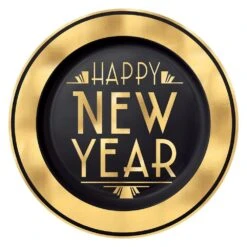 AMSCAN 10.25 In. Gold New Year's Premium Plastic Plates