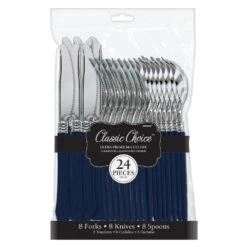 AMSCAN Silver And True Navy Premium Plastic Cutlery Set (3-Pack)