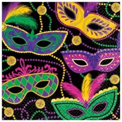 AMSCAN Mardi Gras Masks 5 In. X 5 In. Paper Mardi Gras Beverage Napkin (5-Pack, 16-Count)