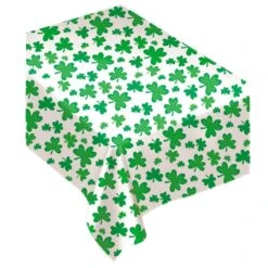 AMSCAN Shamrock 52 In. X 90 In. White And Green Vinyl St. Patrick's Day Flannel Backed Tablecover (2-Pack)