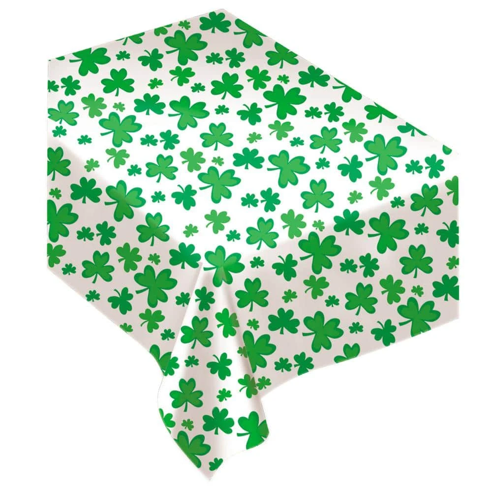 AMSCAN Shamrock 52 In. X 90 In. White And Green Vinyl St. Patrick's Day Flannel Backed Tablecover (2-Pack) 1 AMSCAN Shamrock 52 In. X 90 In. White And Green Vinyl St. Patrick's Day Flannel Backed Tablecover (2-Pack)