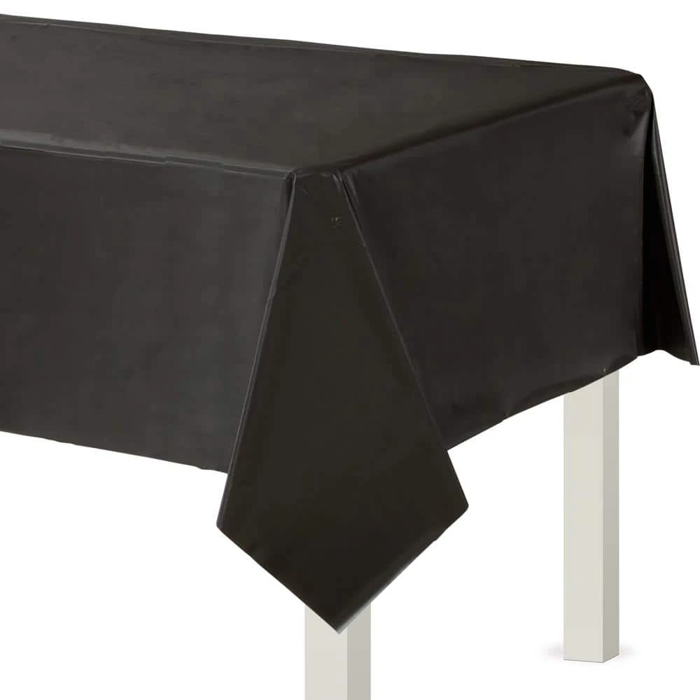 AMSCAN 54 In. X 108 In. Jet Black Flannel-Backed Vinyl Table Cover (2-Piece) 1 AMSCAN 54 In. X 108 In. Jet Black Flannel-Backed Vinyl Table Cover (2-Piece)
