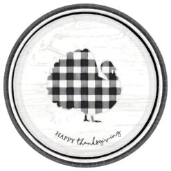 AMSCAN 10.5 In. Black And White Thanksgiving Checkered Turkey Plate (4-Pack)