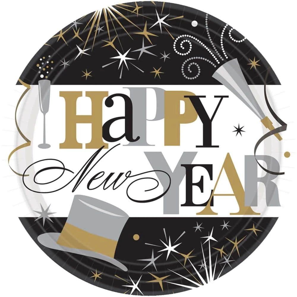 AMSCAN New Year's 7 In. X 7 In. Multicolor Elegant Celebration Plates 1 AMSCAN New Year's 7 In. X 7 In. Multicolor Elegant Celebration Plates