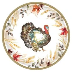AMSCAN Classic 9 In. Multi-Color Thanksgiving Round Paper Plates (2-Pack)