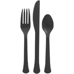 AMSCAN Boxed Heavy Weight Jet Black Cutlery Assortment (400-Piece)