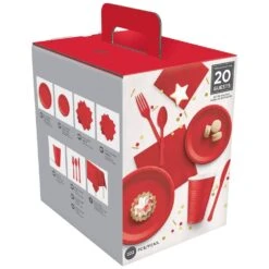 AMSCAN Apple Red Tableware Kit For 20 Guests (222-Pieces)