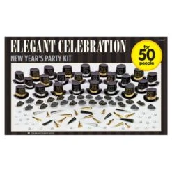 AMSCAN 100-Piece Elegant Celebration New Year's Party Kit For 50-People