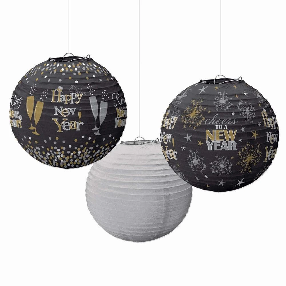 AMSCAN New Year's 9.5 In. Black, Silver, And Gold Lanterns (3-Count, 2-Pack) 1 AMSCAN New Year's 9.5 In. Black, Silver, And Gold Lanterns (3-Count, 2-Pack)