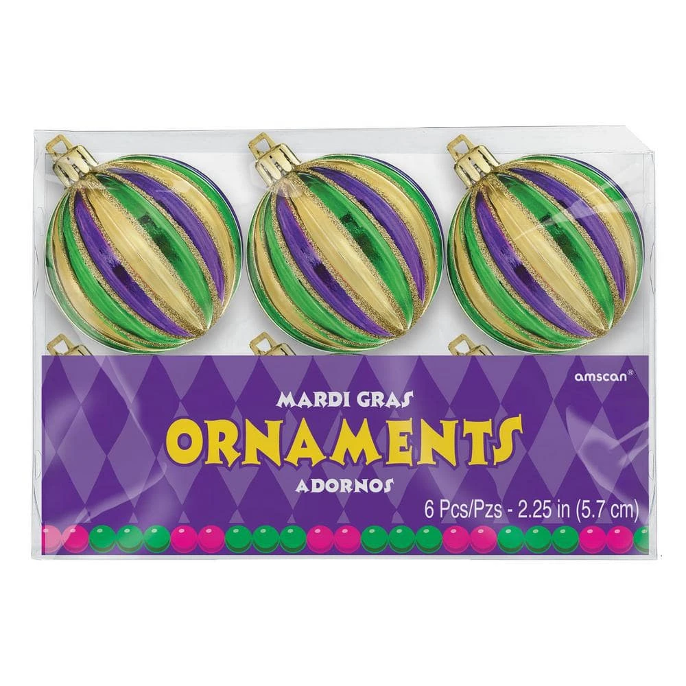 AMSCAN 2.25 In. Mardi Gras Striped Ornaments (2-Pack) 1 AMSCAN 2.25 In. Mardi Gras Striped Ornaments (2-Pack)