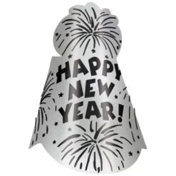 AMSCAN New Year's 9 In. Silver Glitter Foil Cone Hat (12-Pack)