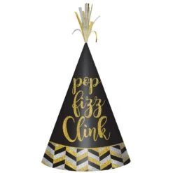 AMSCAN New Year's 9 In. Black, Silver And Gold Cone Hat (6-Pack)