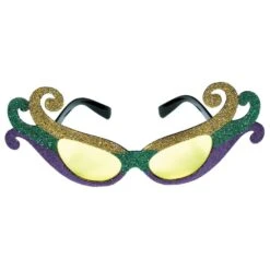 AMSCAN Green, Purple And Gold Plastic Glitter Fleur De Lis Mardi Gras Sunglasses (2-Pack)