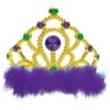 AMSCAN Green, Purple And Gold Plastic Mardi Gras Tiara With Marabou (5-Pack)