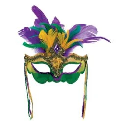 AMSCAN Green, Purple And Gold Feather, Sequin, Gem Mardi Gras Mask (2-Pack)