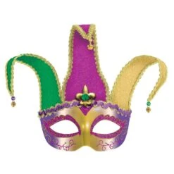 AMSCAN Green, Purple And Gold Mardi Gras Jester Mask (2-Pack)