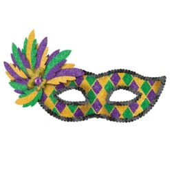 AMSCAN Green, Purple And Gold Glitter Harlequin Mardi Gras Masquerade Mask (2-Pack)