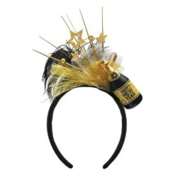 AMSCAN Gold Plastic New Year's Champagne Bottle Deluxe Headband (2-Pack)