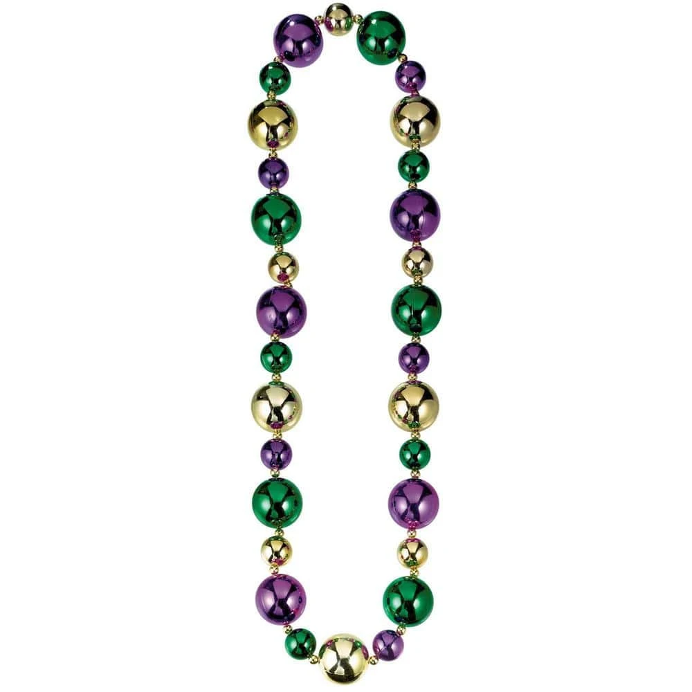 AMSCAN Green, Purple And Gold Plastic Mardi Grass Large Bead Necklaces (2-Pack) 1 AMSCAN Green, Purple And Gold Plastic Mardi Grass Large Bead Necklaces (2-Pack)