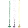 AMSCAN Green, Purple And Gold Plastic Crown Pendant Mardi Gras Bead Necklaces (3-Count, 6-Pack)