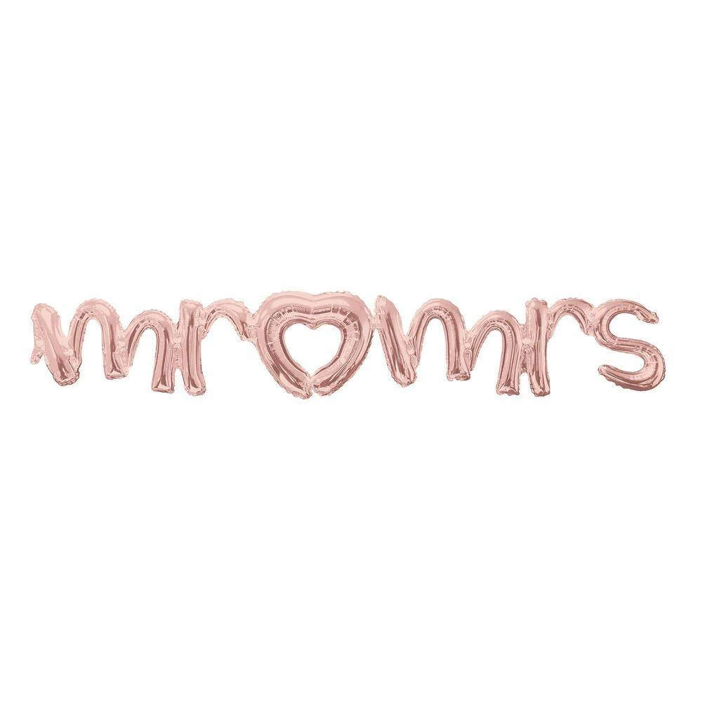 AMSCAN 59 In. X 10 In. Rose Gold Mr. And Mrs. Cursive Letter Balloon Banner 1 AMSCAN 59 In. X 10 In. Rose Gold Mr. And Mrs. Cursive Letter Balloon Banner