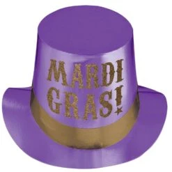AMSCAN Purple And Gold Foil Glitter Mardi Gras Top Hat (5-Pack)