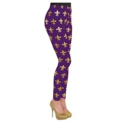 AMSCAN Purple And Gold Polyester, Spandex Fleur De Lis Mardi Gras Adult Tights