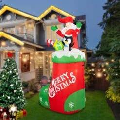 7 Ft. Christmas Inflatable Socks With Santa Outdoor Christmas Decorations Blow Up Yard Decoration With LED Lights -The Home Depot Shop avatar controls christmas inflatables c011i 1f 1000