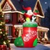 7 Ft. Christmas Inflatable Socks With Santa Outdoor Christmas Decorations Blow Up Yard Decoration With LED Lights