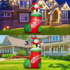 7 Ft. Christmas Inflatable Socks With Santa Outdoor Christmas Decorations Blow Up Yard Decoration With LED Lights -The Home Depot Shop avatar controls christmas inflatables c011i 76 1000