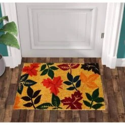 Welcome Leaves Multi 18 In. X 30 In. Coir Non-Slip Indoor Outdoor Door Mat