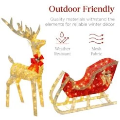 Best Choice Products 48 In. Gold LED Outdoor Reindeer Sleigh Christmas Decoration With 205 Lights And Stakes -The Home Depot Shop best choice products christmas yard decorations sky5827 44 1000