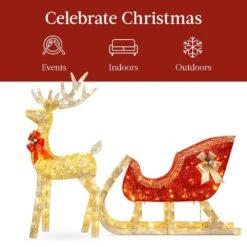 Best Choice Products 48 In. Gold LED Outdoor Reindeer Sleigh Christmas Decoration With 205 Lights And Stakes -The Home Depot Shop best choice products christmas yard decorations sky5827 4f 1000
