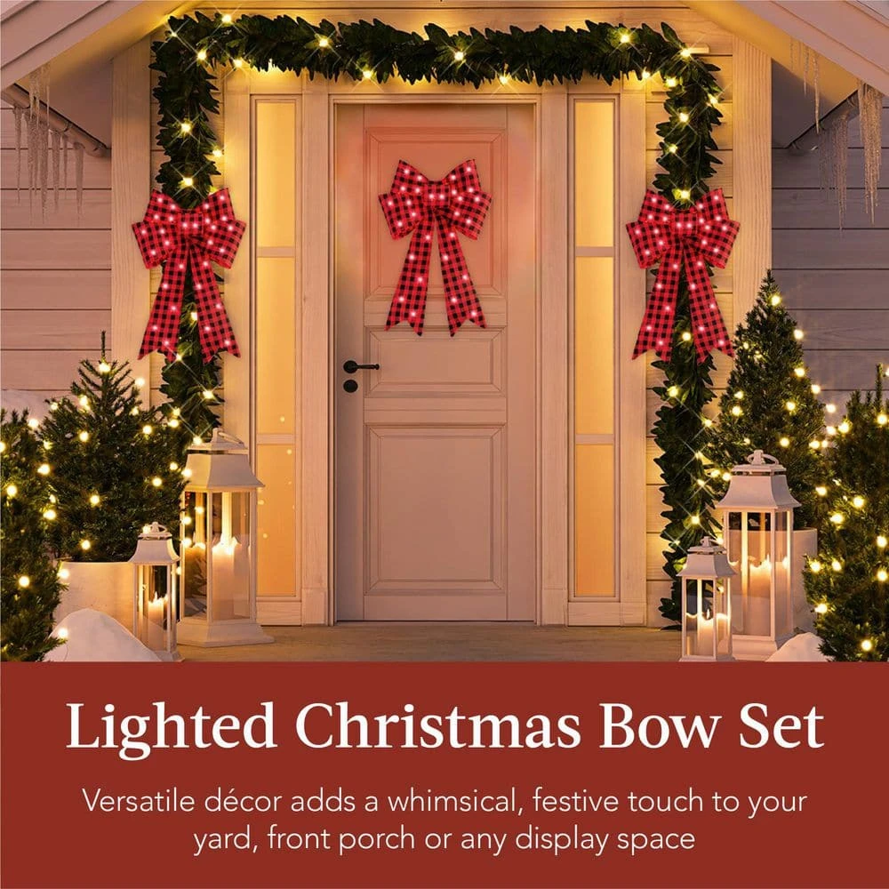 Best Choice Products 2 Ft. LED Pre-lit Christmas Bows Holiday Yard Decor (Set Of 3) 2 Best Choice Products 2 Ft. LED Pre-lit Christmas Bows Holiday Yard Decor (Set Of 3) - Image 2
