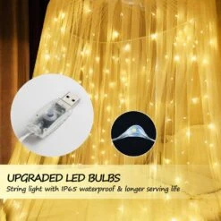 9.8 Ft. X 9.8 Ft. 300 LED Warm White Window Curtain String Light With Remote, 8-Lighting Modes USB Powered -The Home Depot Shop betus christmas novelty lights b string curtain 300led 10ft 4f 1000